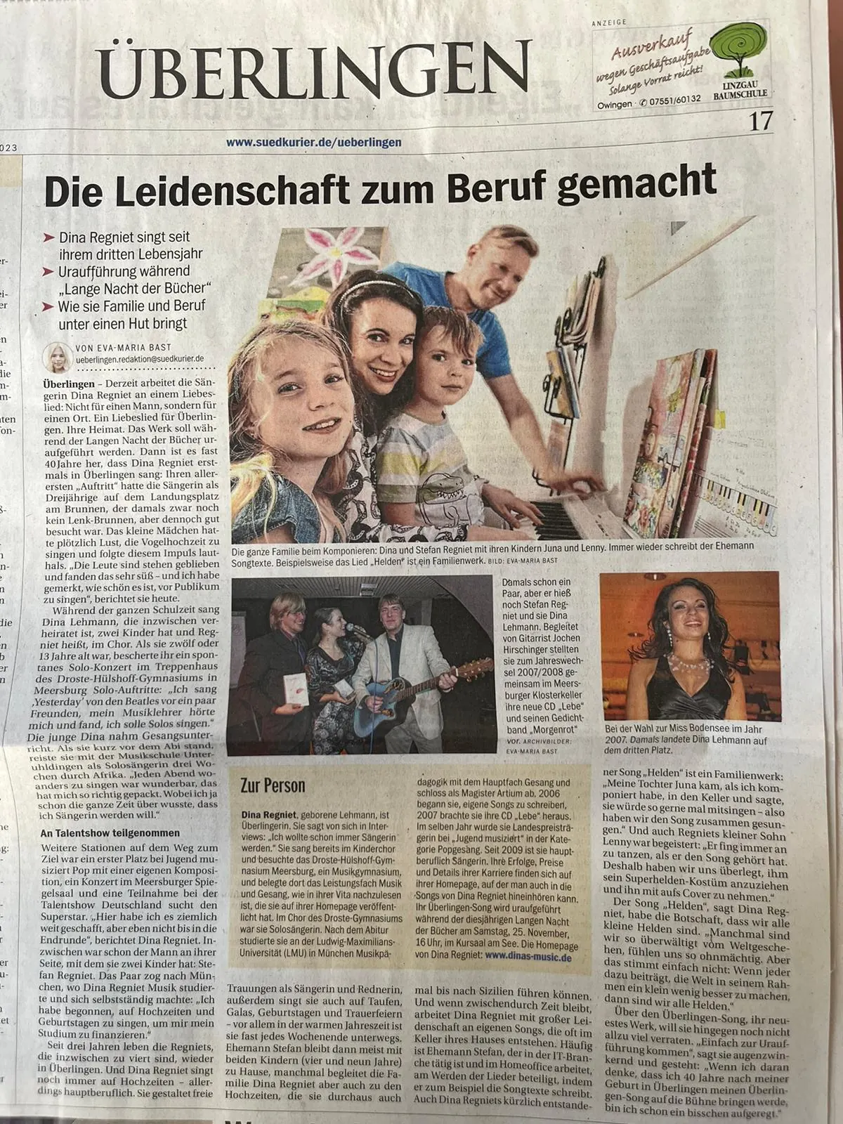 Zeitungsartikel über Dina Regniet: Die Leidenschaft zum Beruf gemacht